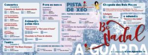 La Navidad llegó a A Guarda el pasado 5 de diciembre con el encendido de la iluminación de Navidad y continúa con una extensa y variada programación de actividades entre las que destacan teatro, animación musical por las calles, conciertos de “panxoliñas”, talleres de decoración, chocolatadas, pista de hielo, o la Cabalgata de Reyes. Hasta el 6 de Enero, A Guarda vivirá en la magia de la Navidad.